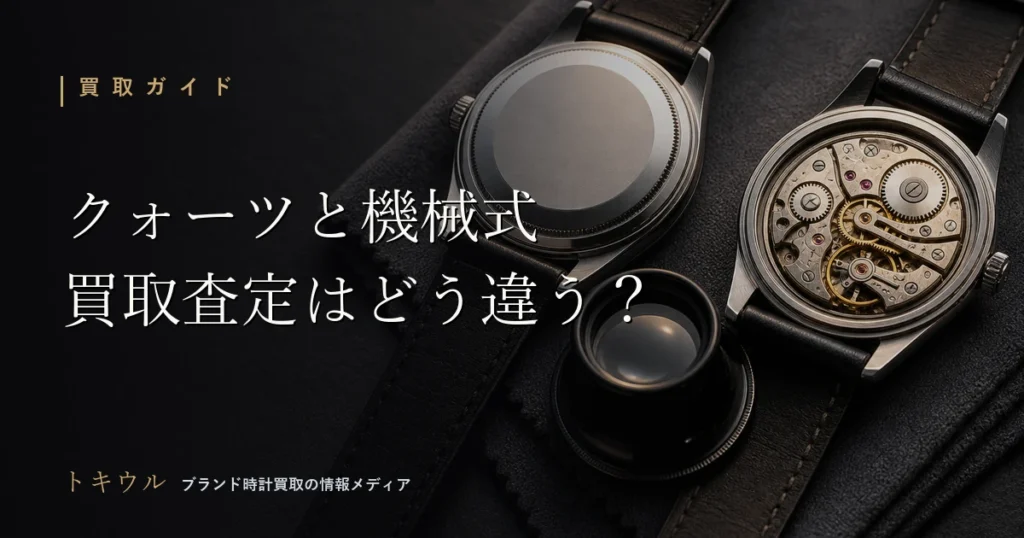 クォーツ時計と機械式時計で買取査定がどう違うかを解説する記事のアイキャッチ